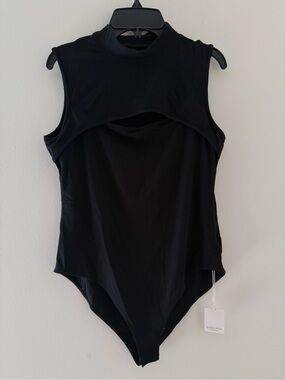 Mangopop Black Sleeveless One-Piece Bodysuit #Lux-W